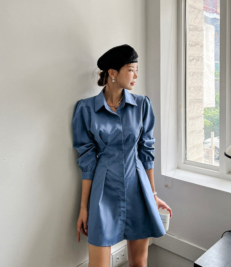Blue Mini Dress + Vest Dress Two Pieces Set
