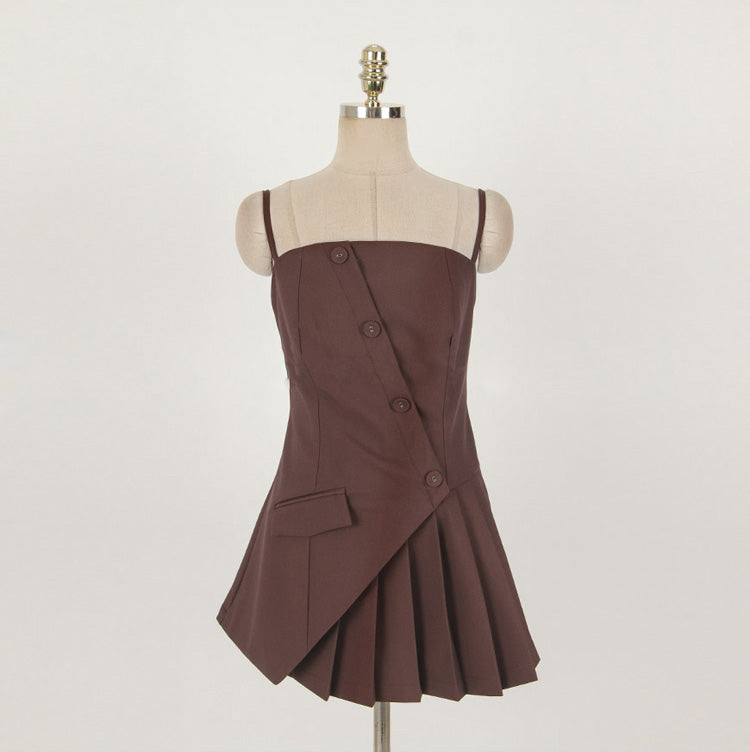 Blue Mini Dress + Vest Dress Two Pieces Set