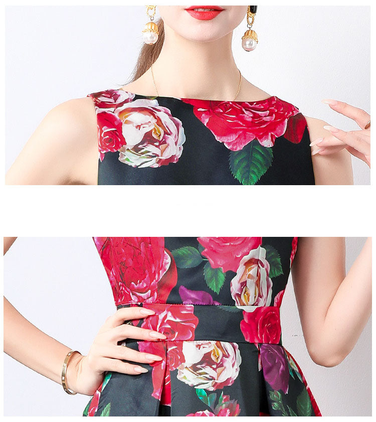 Flower Print Sleeveless A-line Dress