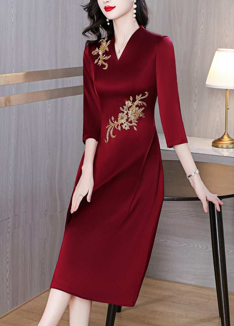 Red V-neck Elegant Banquet Dress