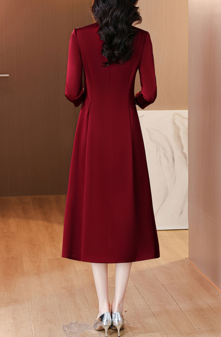 Red V-neck Elegant Banquet Dress