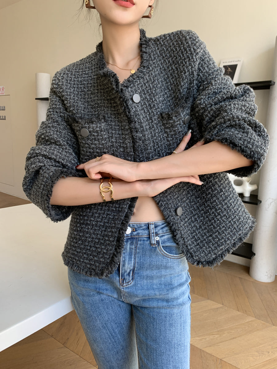 Gray Autumn And Winter Tweed Women's Jacket