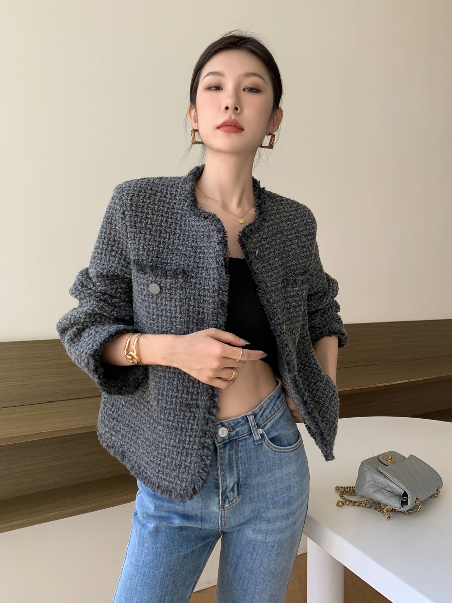 Gray Autumn And Winter Tweed Women's Jacket