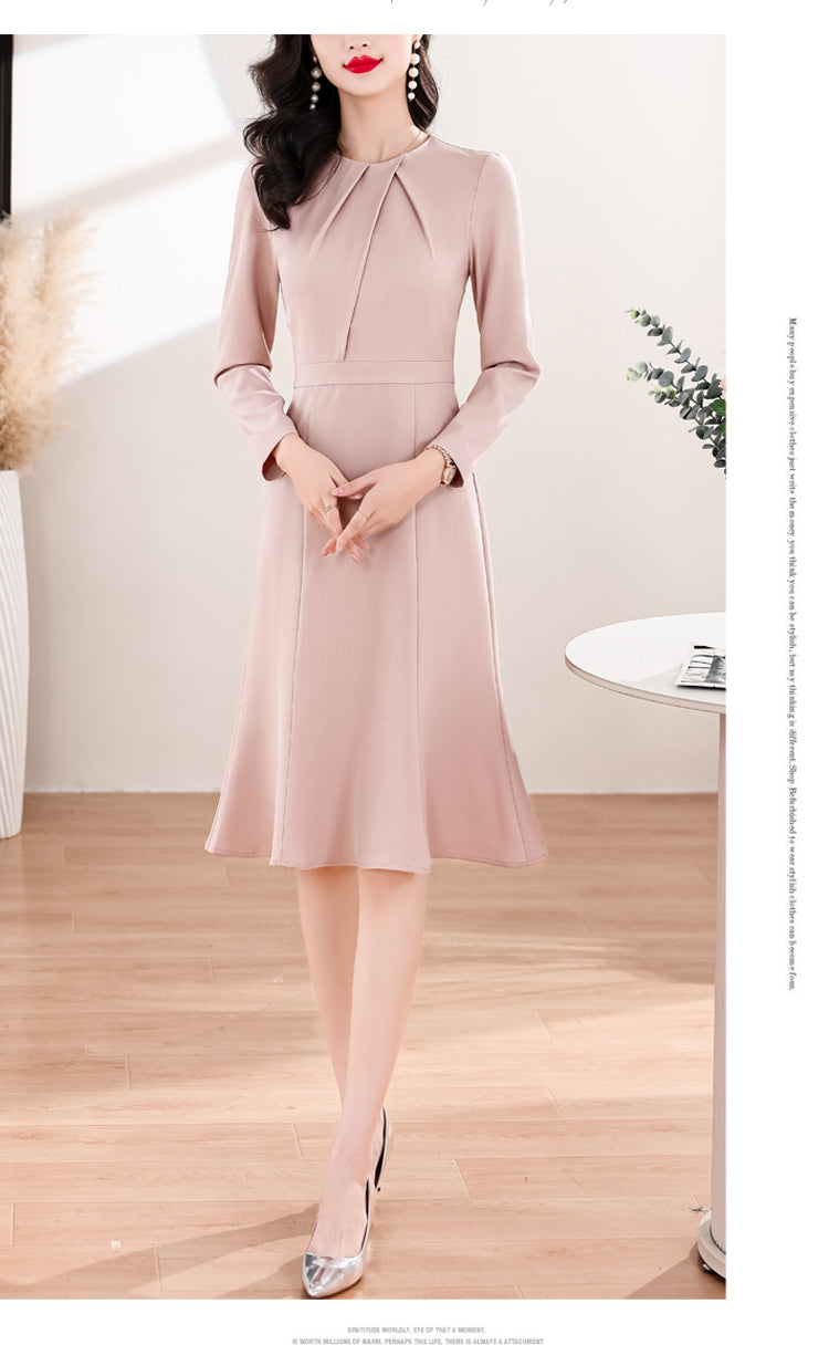 Round Neck Pleated Fishtail Office Wear Dress