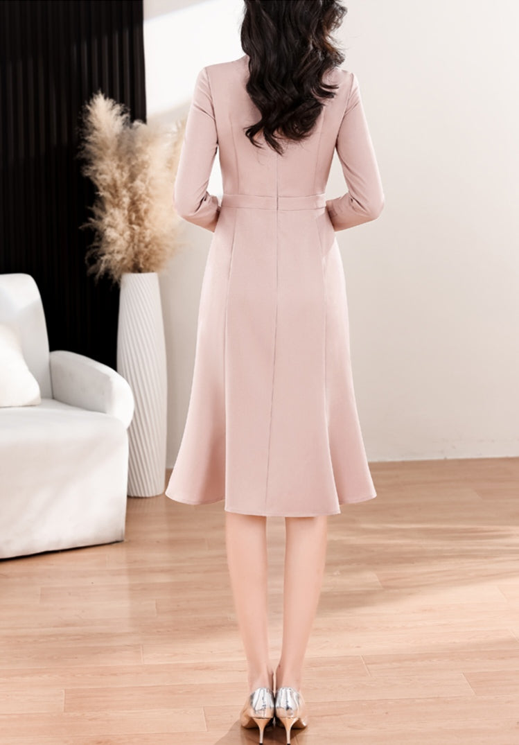 Round Neck Pleated Fishtail Office Wear Dress