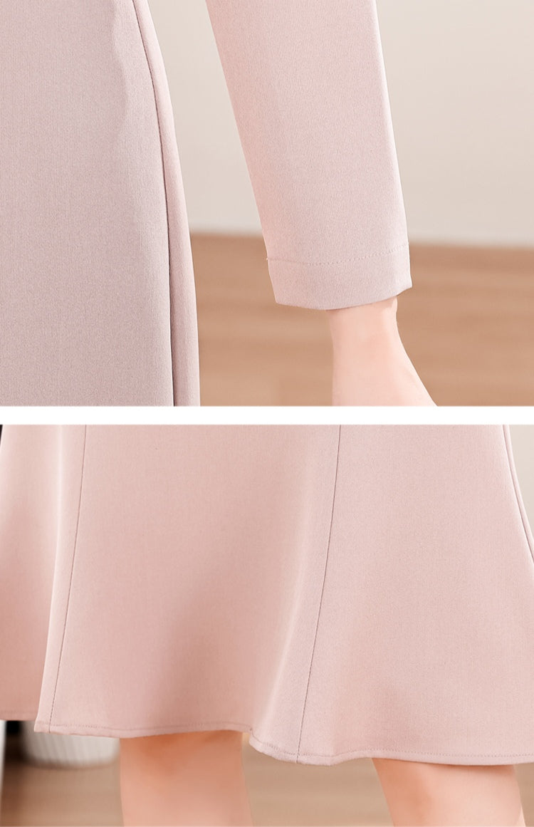Round Neck Pleated Fishtail Office Wear Dress