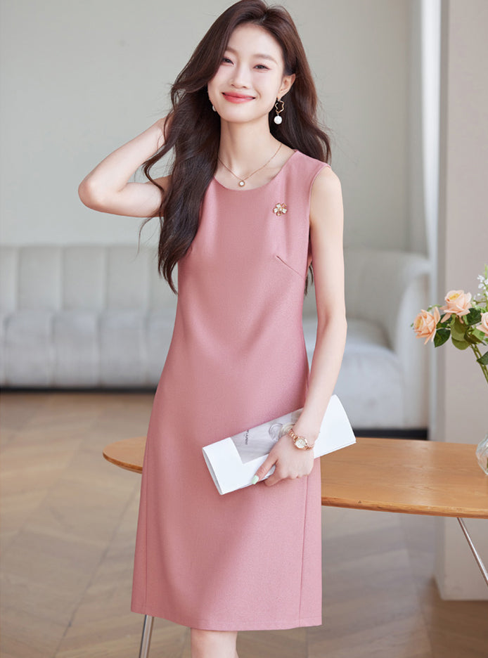Sleeveless Professional Round Neck Dress