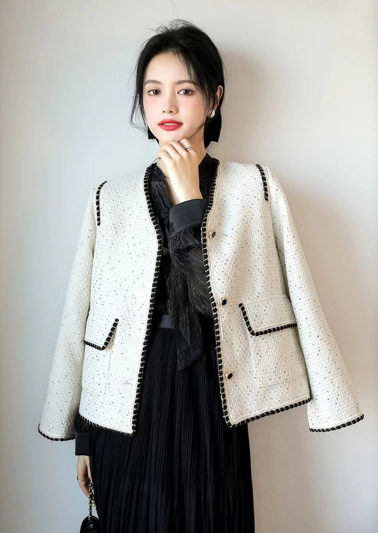 White Elegant Sequin Women's Jacket
