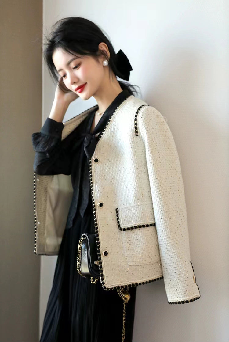White Elegant Sequin Women's Jacket