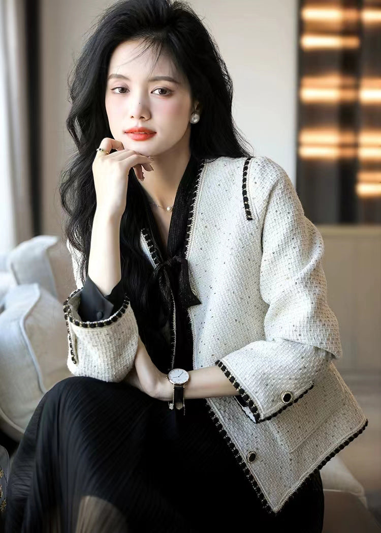 White Elegant Sequin Women's Jacket