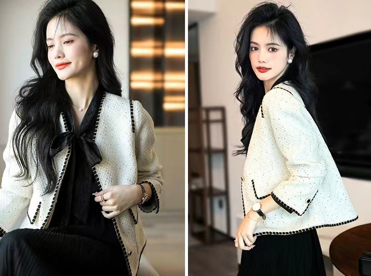 White Elegant Sequin Women's Jacket