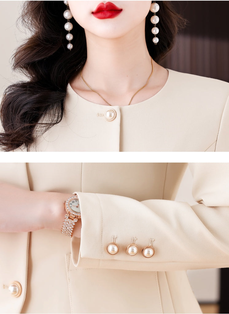 Professional Suit Long-sleeve Top + Pleated Mini Skirt