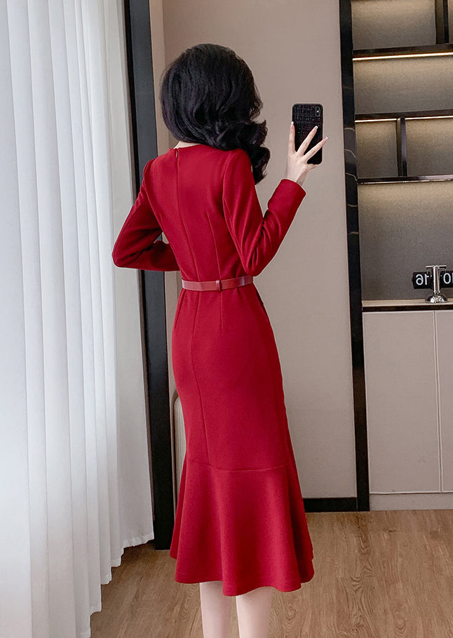 Red Long-sleeve Fishtail Dress