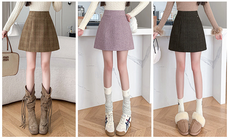 High Waist A-line Anti-exposure Mini Skirt