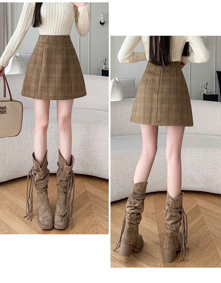 High Waist A-line Anti-exposure Mini Skirt