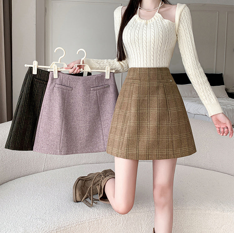 High Waist A-line Anti-exposure Mini Skirt