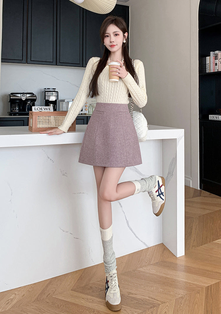 High Waist A-line Anti-exposure Mini Skirt