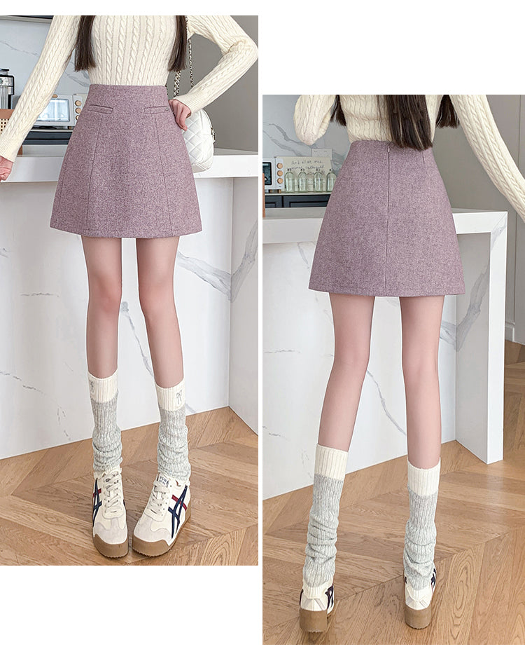 High Waist A-line Anti-exposure Mini Skirt