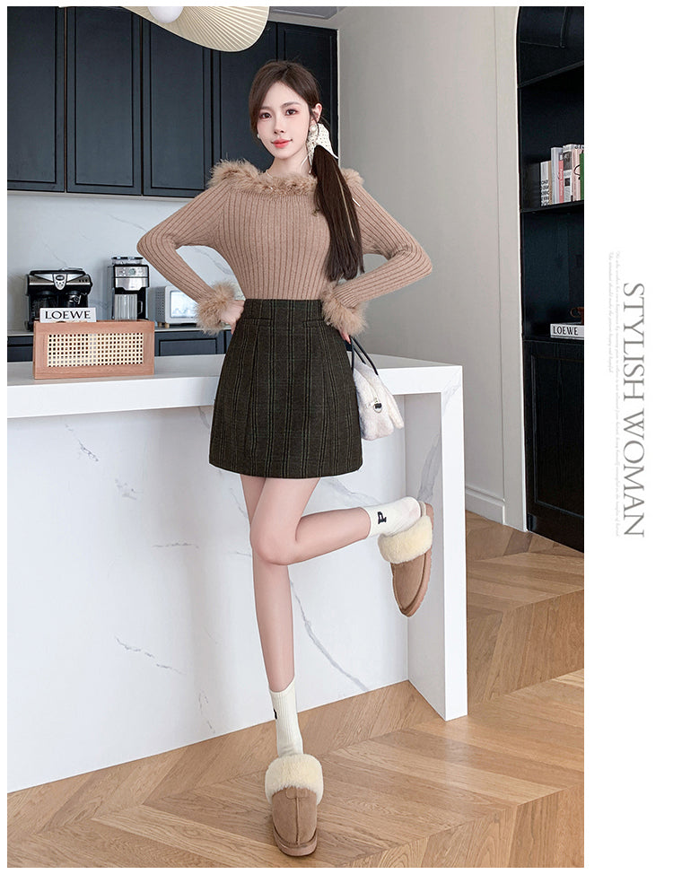 High Waist A-line Anti-exposure Mini Skirt