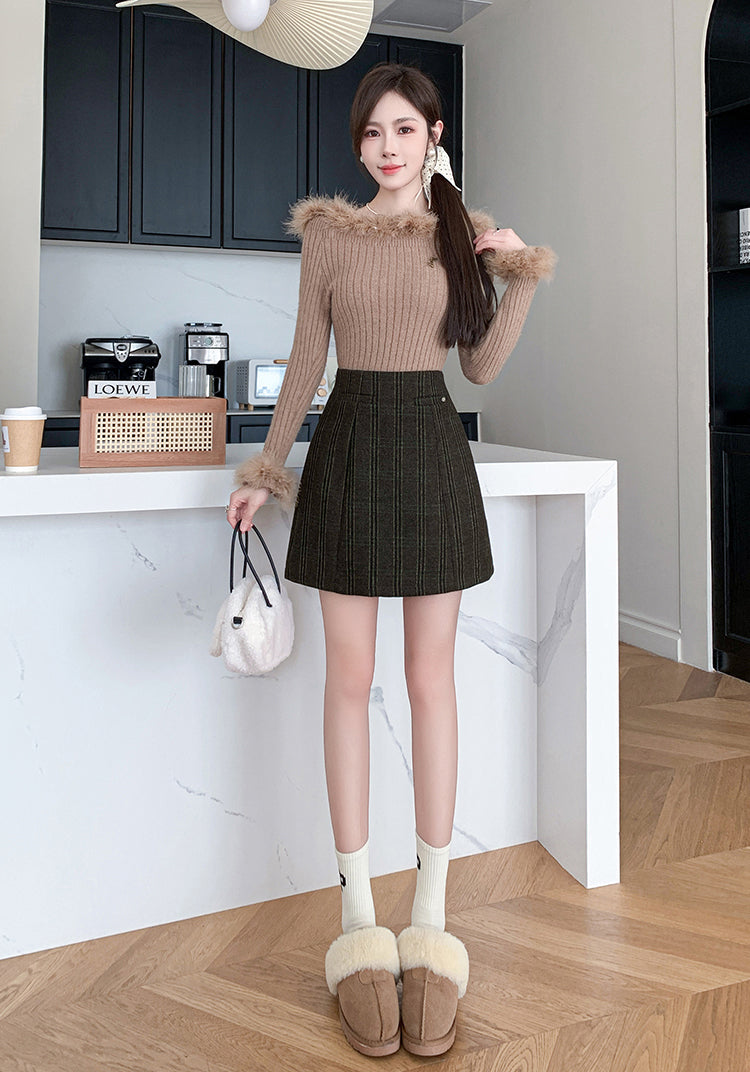 High Waist A-line Anti-exposure Mini Skirt