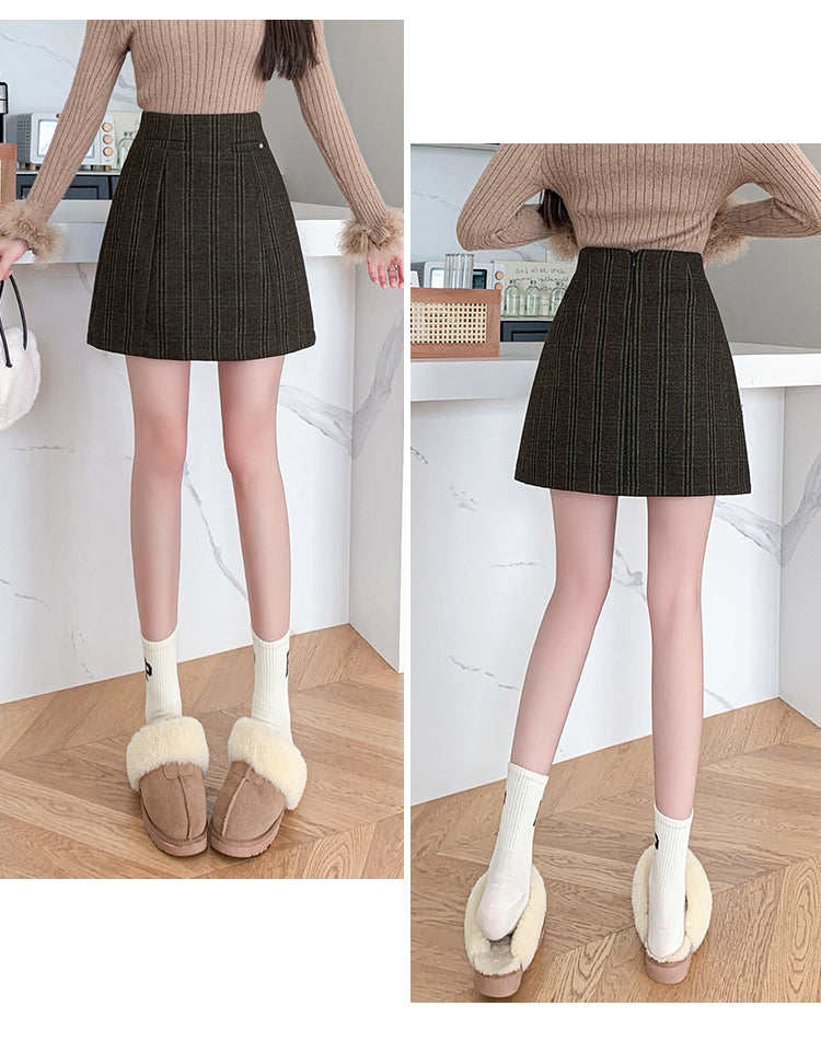 High Waist A-line Anti-exposure Mini Skirt