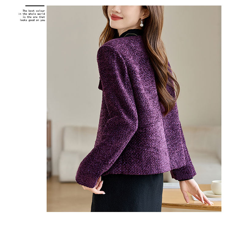 Round Neck Cotton Tweed Women's Jacket