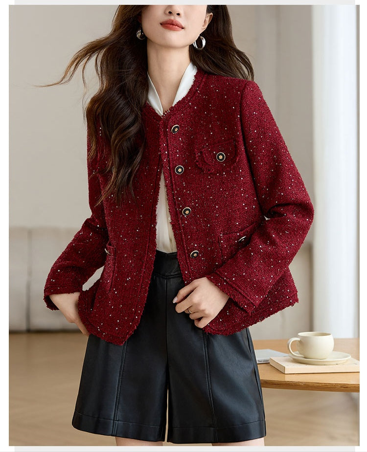 Shiny Red Cotton Tweed Women's Jacket