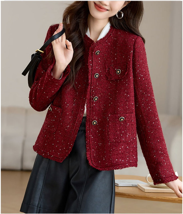 Shiny Red Cotton Tweed Women's Jacket