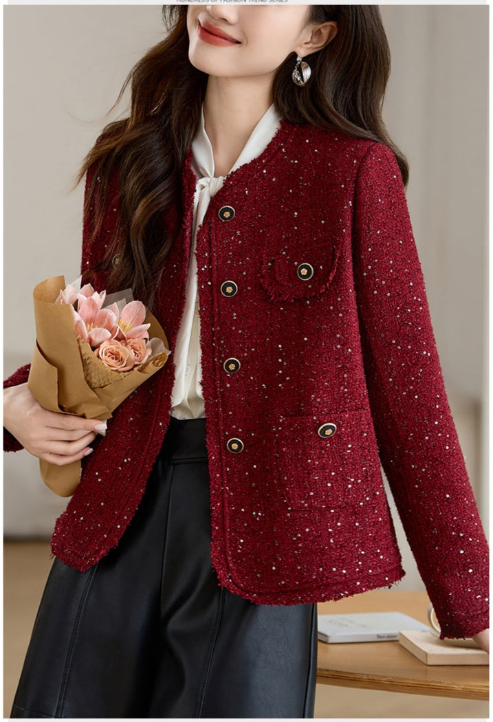 Shiny Red Cotton Tweed Women's Jacket