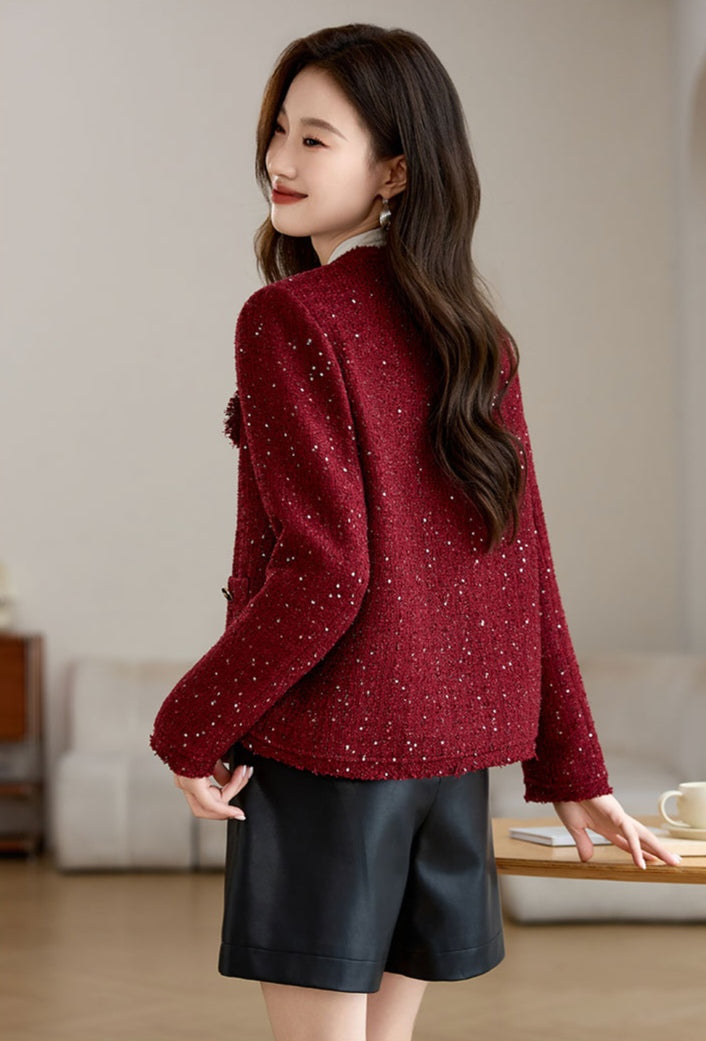 Shiny Red Cotton Tweed Women's Jacket