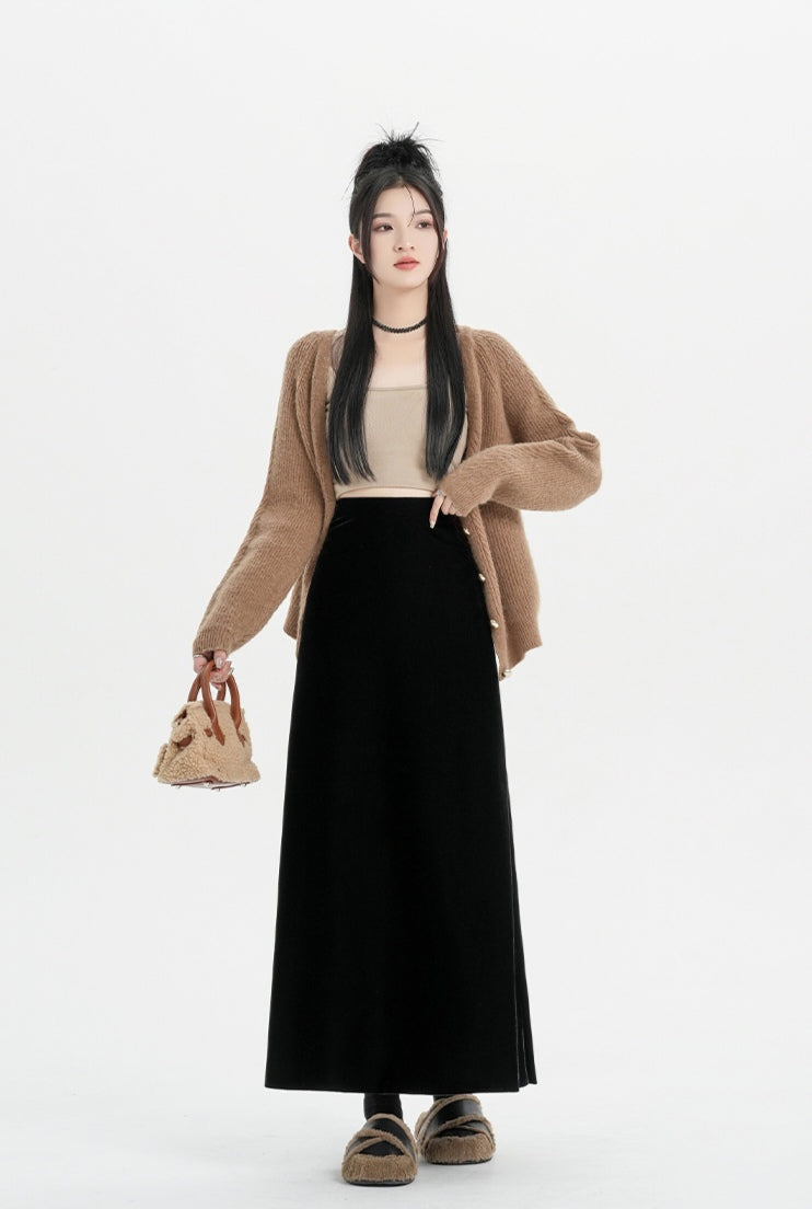 Retro Versatile Slim Velvet Elastic Skirt