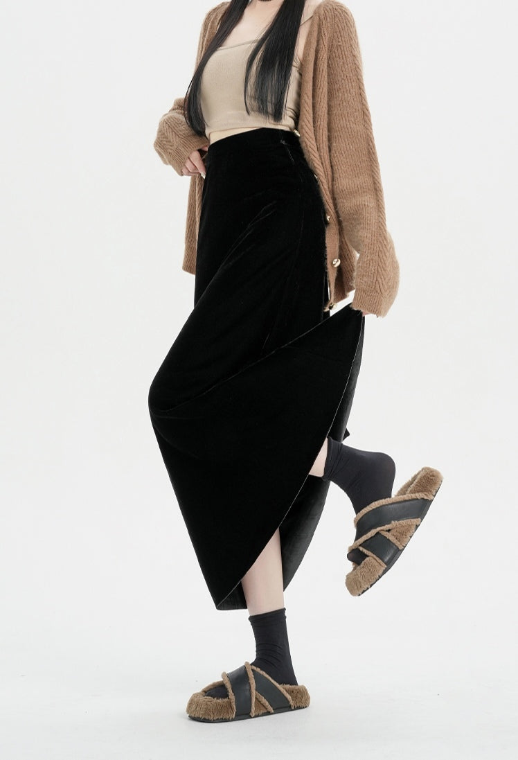 Retro Versatile Slim Velvet Elastic Skirt