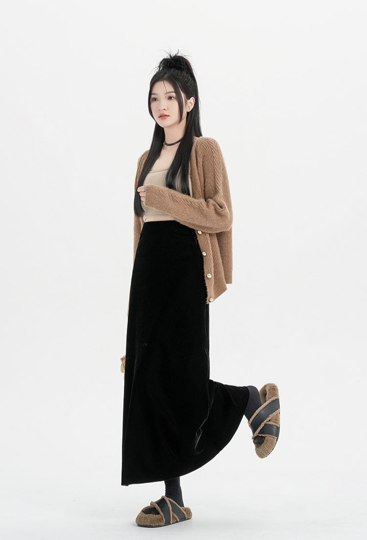 Retro Versatile Slim Velvet Elastic Skirt