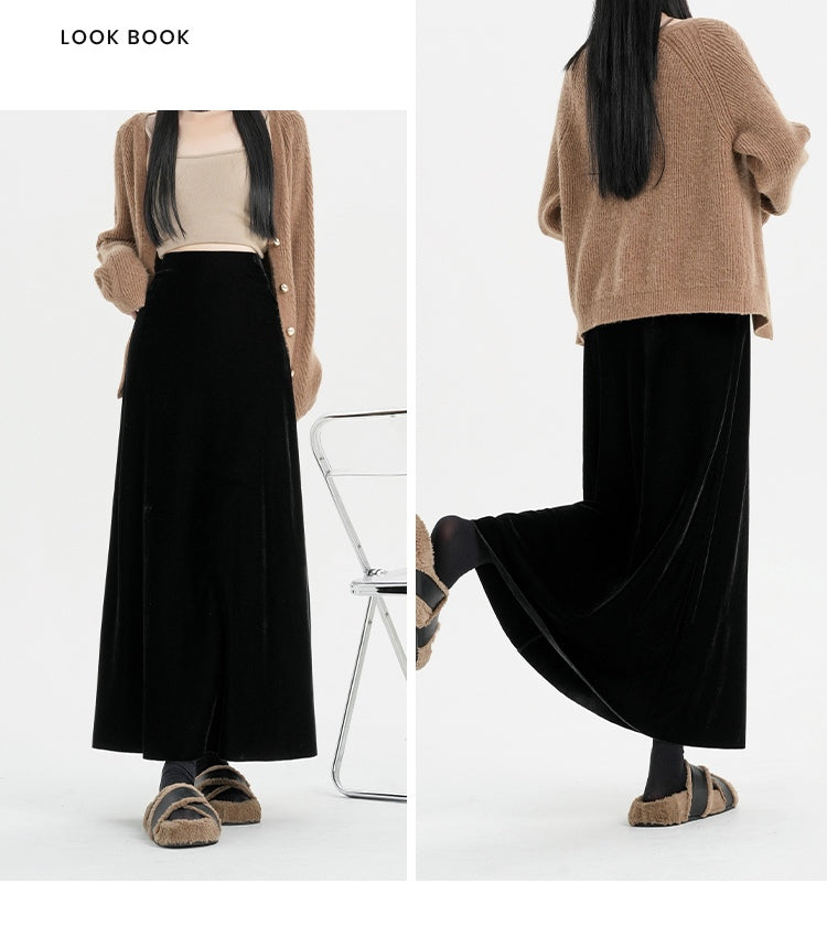 Retro Versatile Slim Velvet Elastic Skirt
