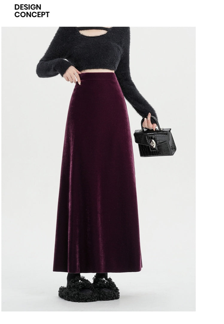 Retro Versatile Slim Velvet Elastic Skirt
