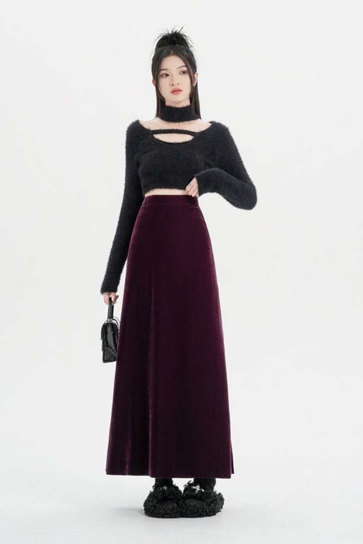 Retro Versatile Slim Velvet Elastic Skirt