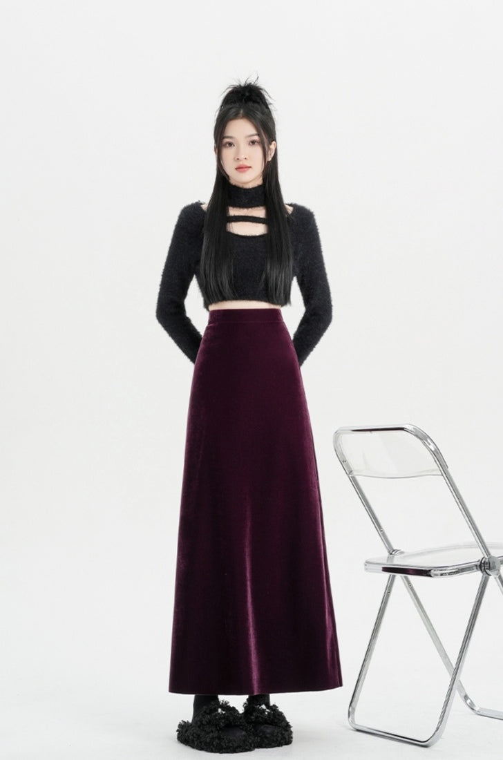Retro Versatile Slim Velvet Elastic Skirt