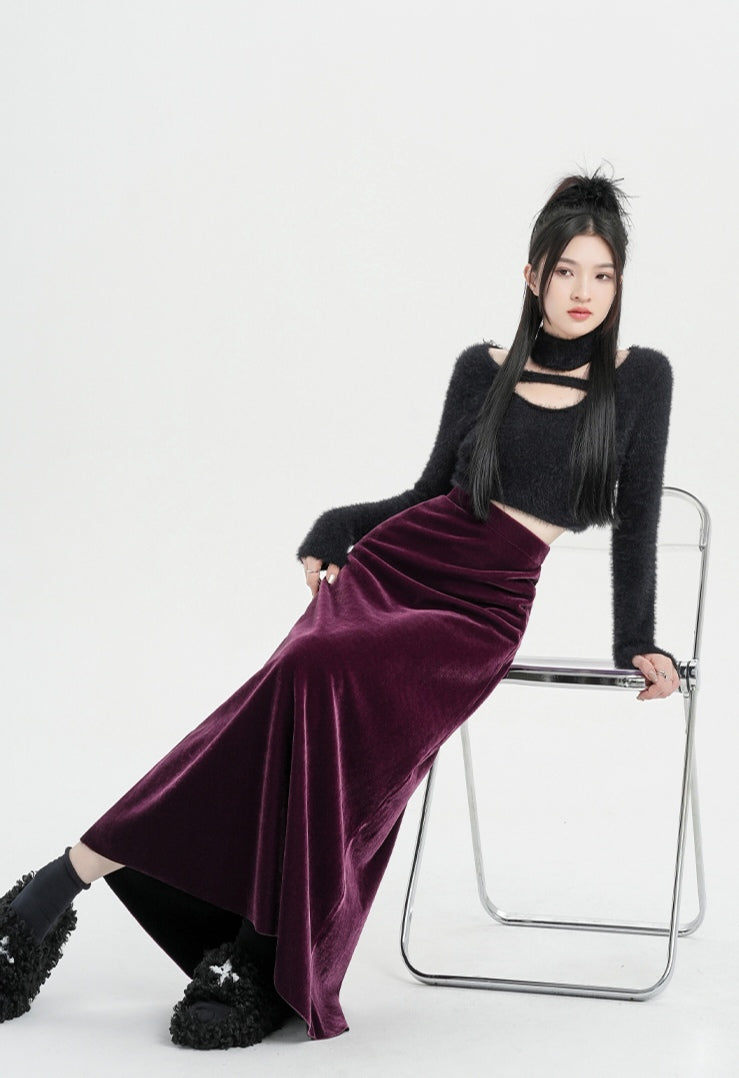 Retro Versatile Slim Velvet Elastic Skirt