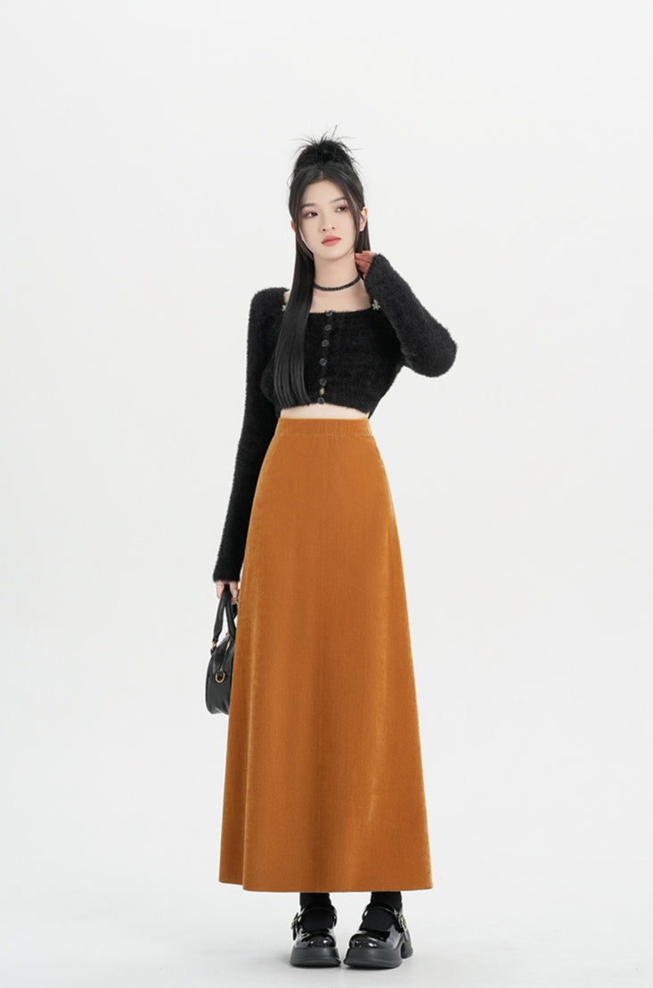 Retro Versatile Slim Velvet Elastic Skirt