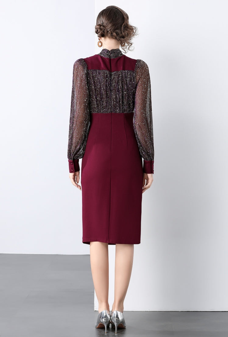 Retro Elegant V-neck Pleated Dress