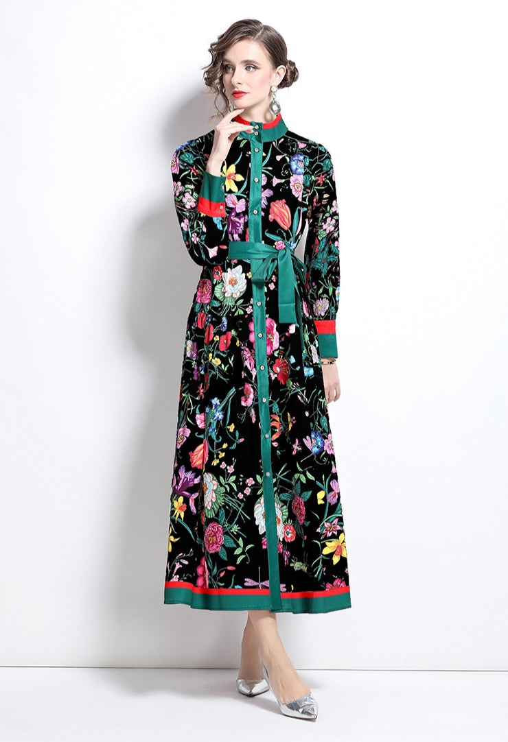 Floral Long-sleeve Maxi Dress