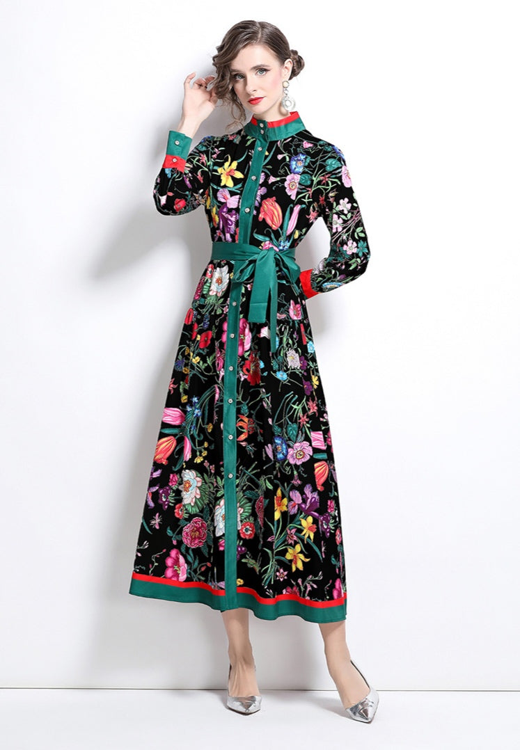 Floral Long-sleeve Maxi Dress