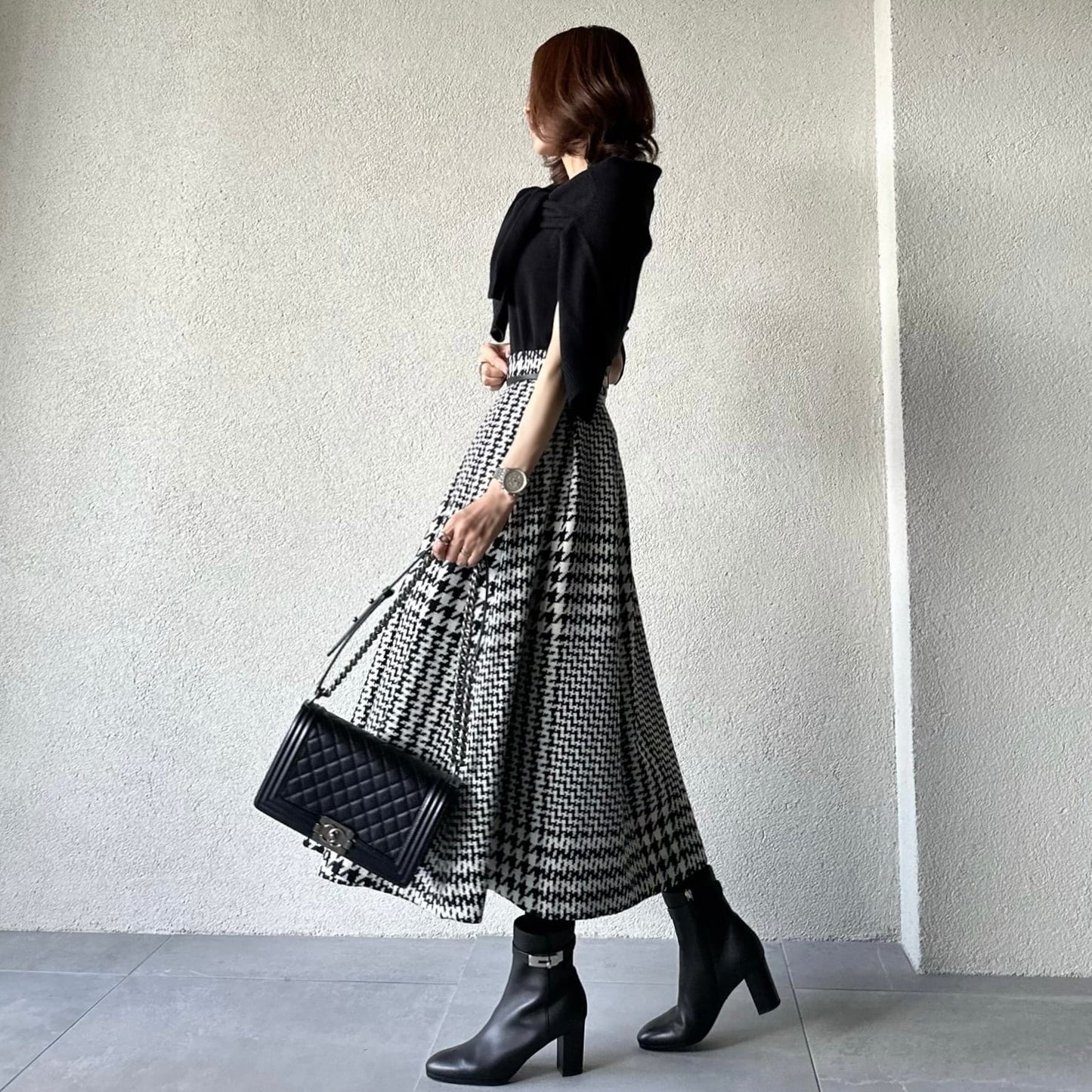 Plaid Coarse Woolen A-line Skirt