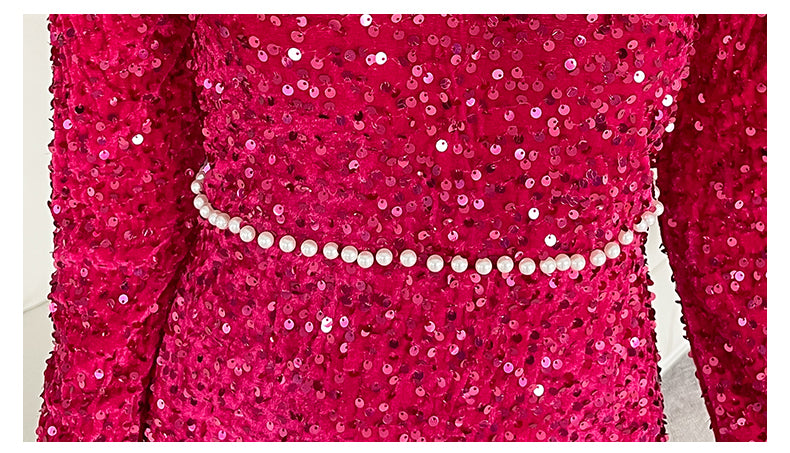Long-sleeve Sequined Elegant Evening Dress