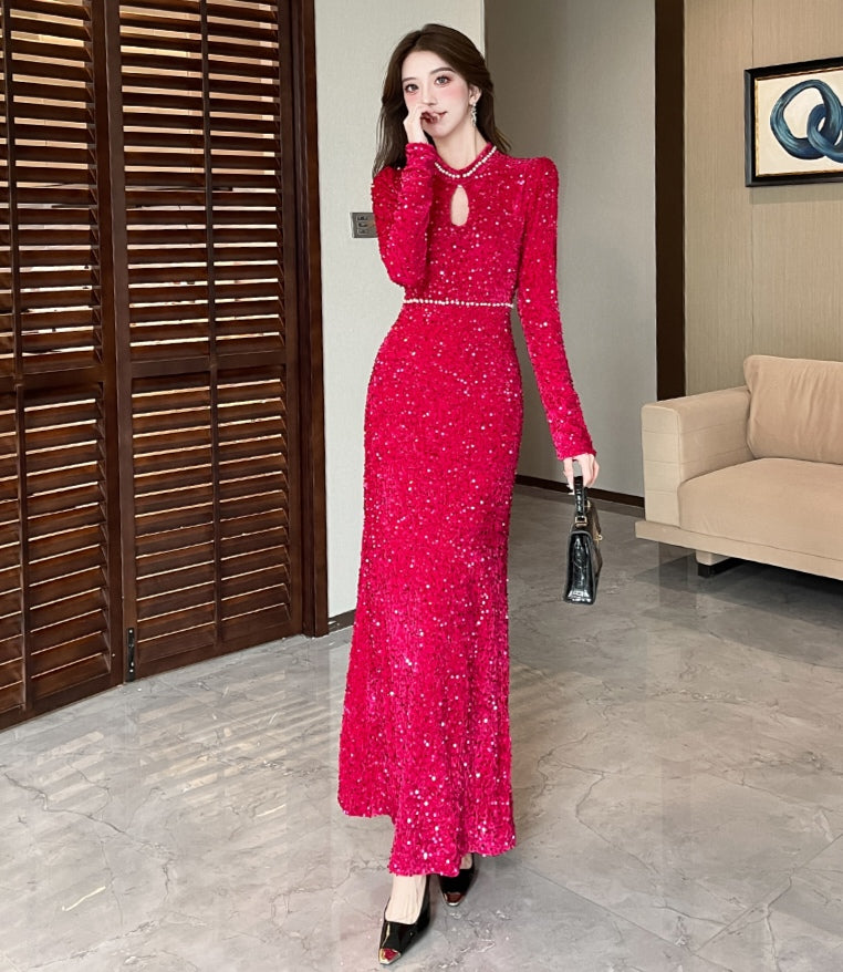 Long-sleeve Sequined Elegant Evening Dress