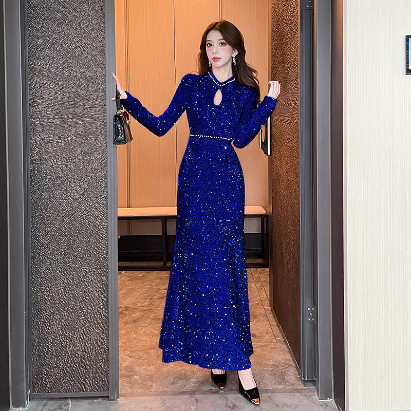 Long-sleeve Sequined Elegant Evening Dress