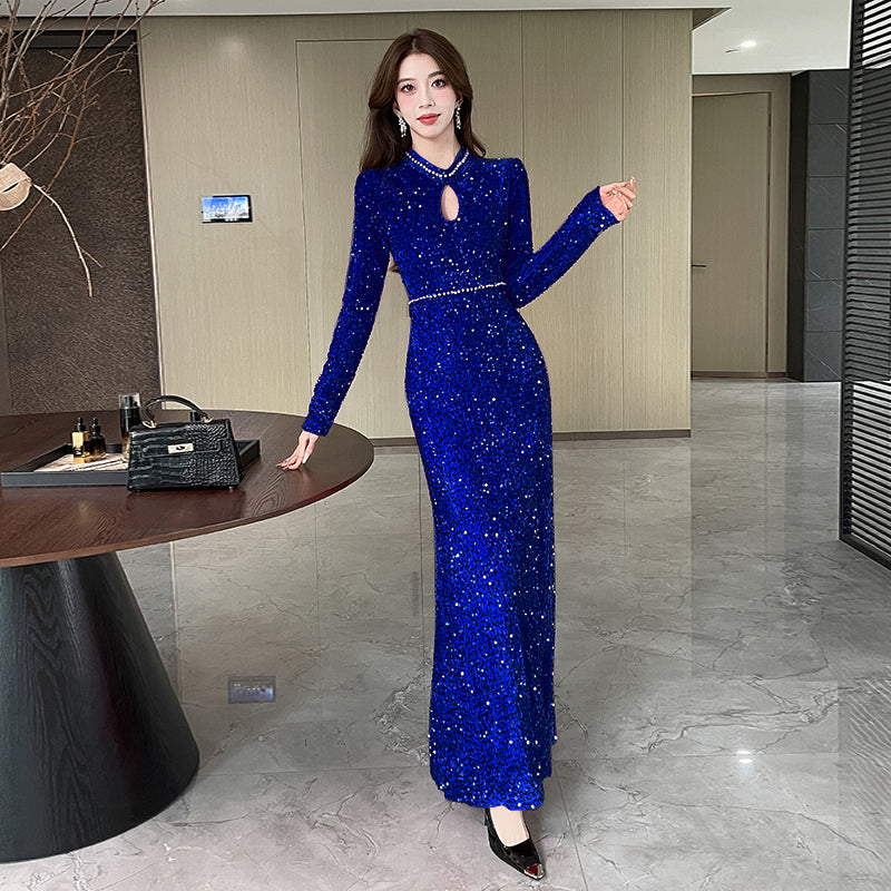 Long-sleeve Sequined Elegant Evening Dress