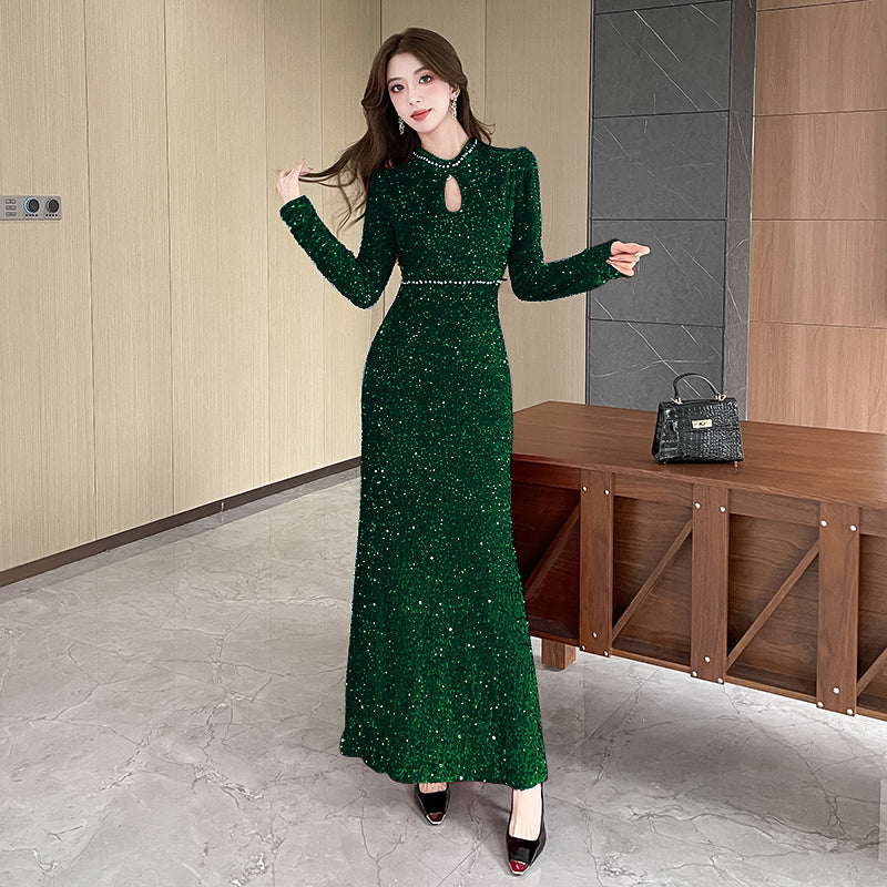 Long-sleeve Sequined Elegant Evening Dress