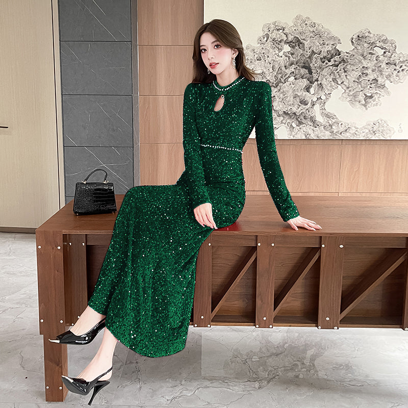 Long-sleeve Sequined Elegant Evening Dress