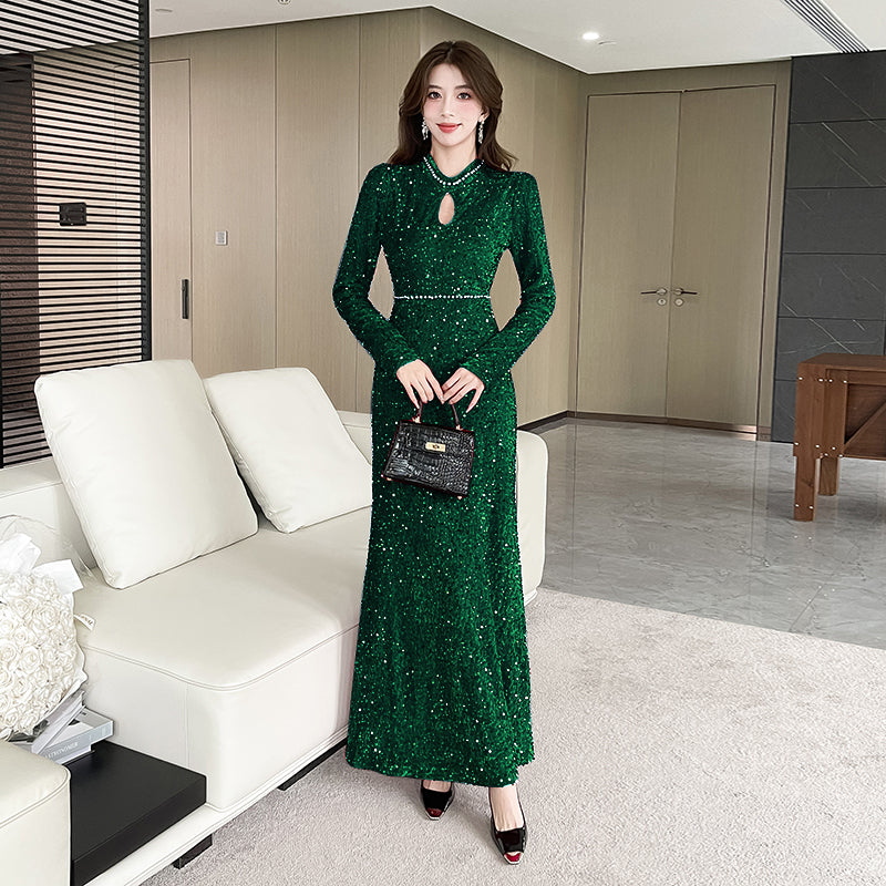 Long-sleeve Sequined Elegant Evening Dress